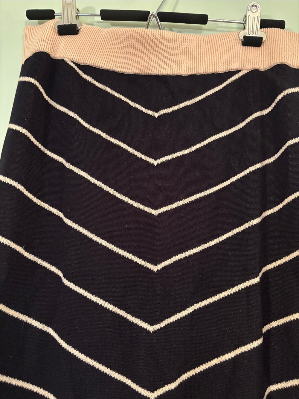 Oxknit women’s XL Striped Knit Maxi Skirt in Black and Tan - Picture 2 of 5